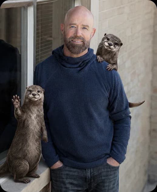 Dr. Bruce with two otters